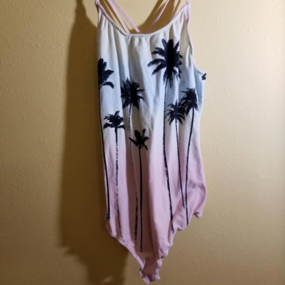 Bodysuit Beach Palm Trees Blue PInk